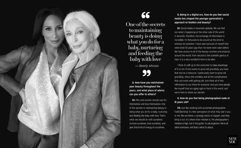 Carmen Dell'Orefice and Beverly Johnson magazine layout